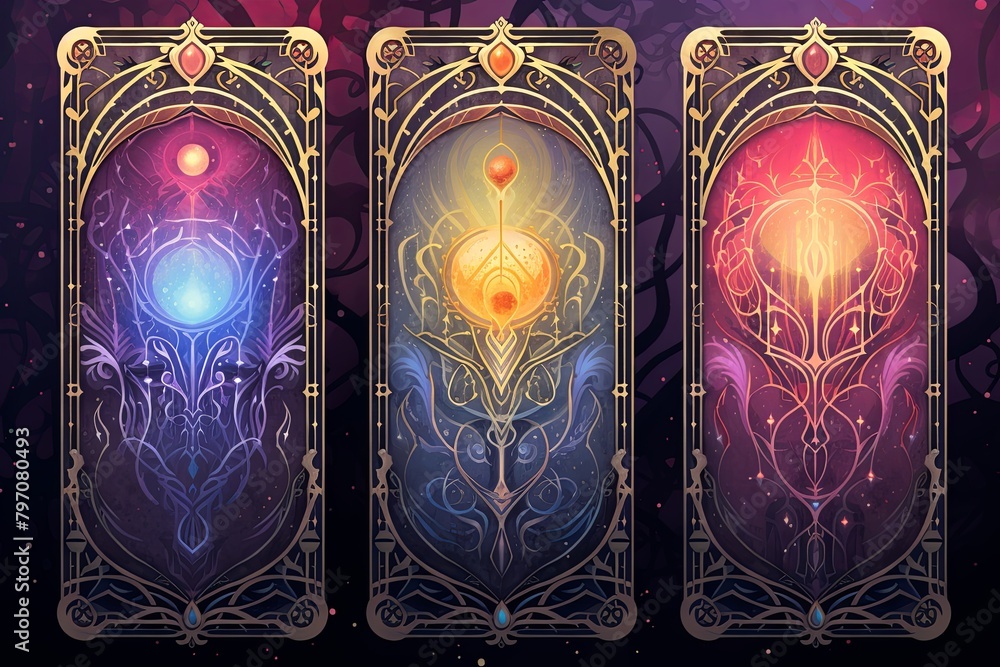 Fototapeta premium Mystic Tarot Card Gradients: Enchanting Oracle Card Deck Illustrations