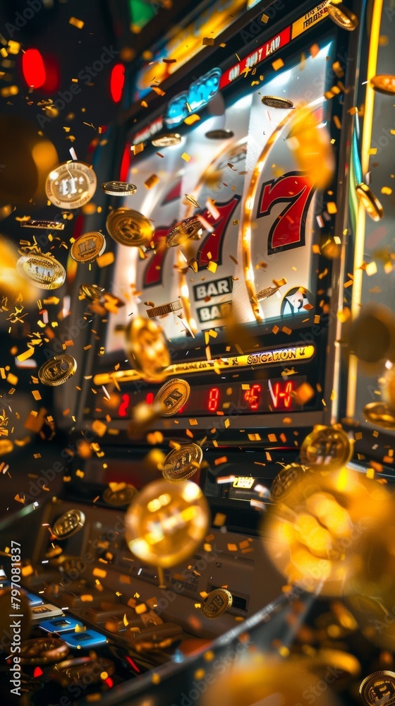 Jackpot win at slot machine with glowing lights