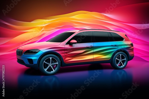 Prismatic Rainbow Fog Gradients Vibrant Car Wrap Design - Spectrum Skies Edition © Michael