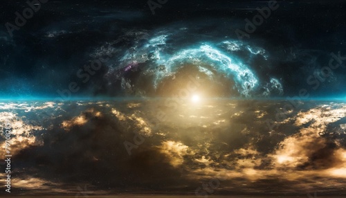 360 degree full sphere panoramic deep outer space background with giant nebula equirectangular projection environment map hdri spherical panorama