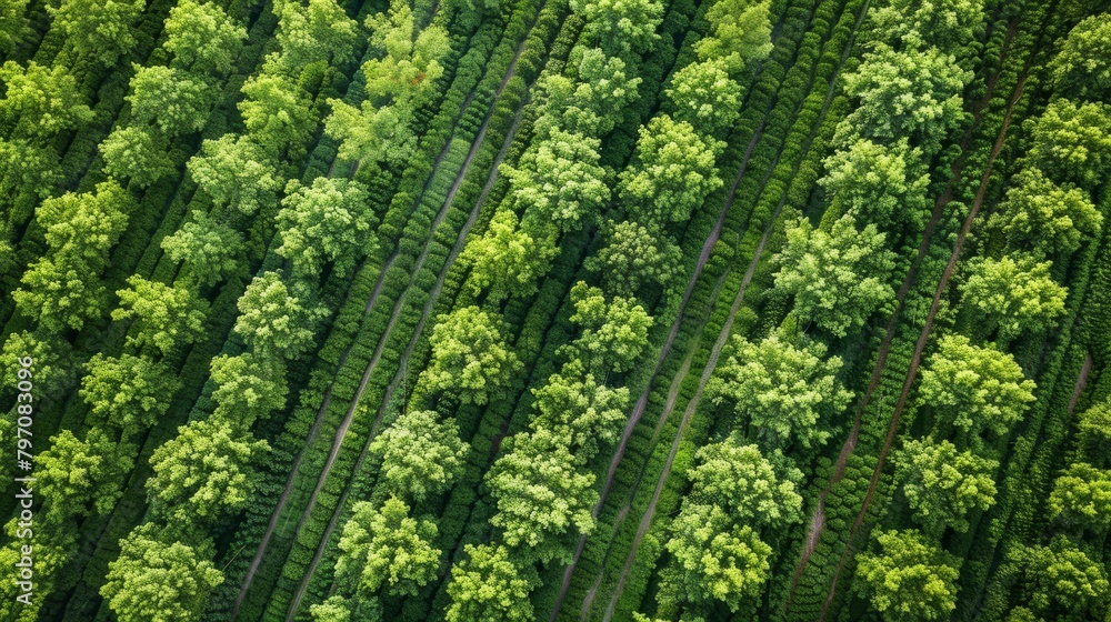 Aerial View of Green Agroforestry Landscape
