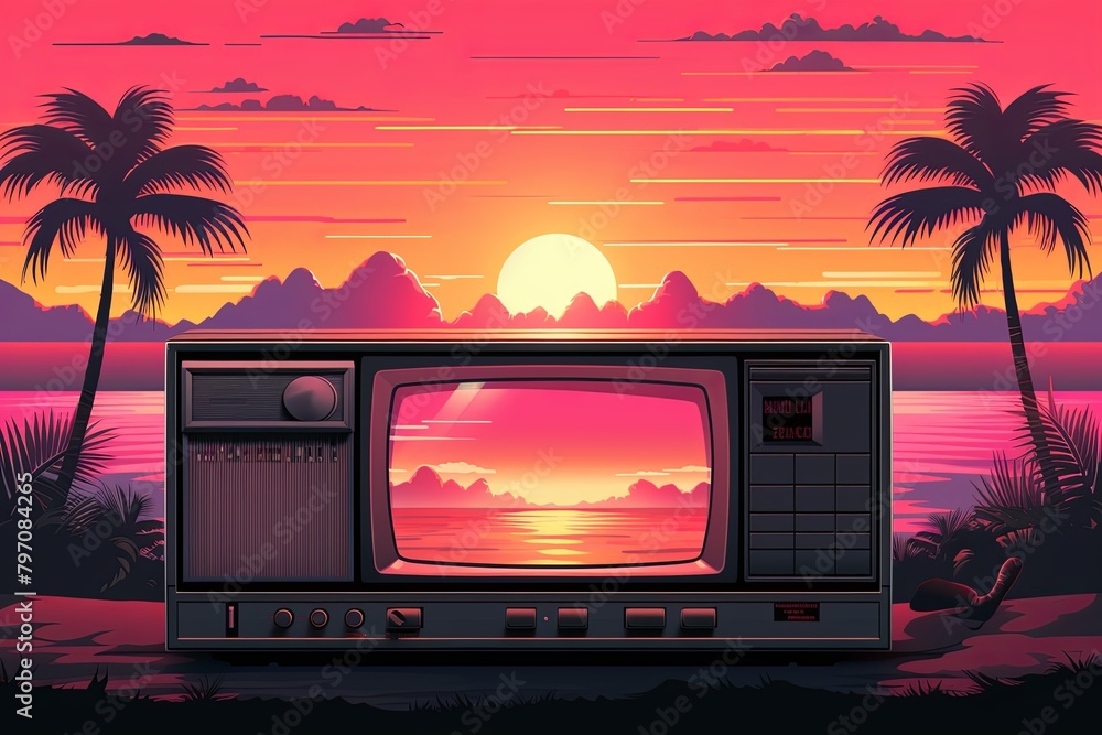 Synthwave Gradients: Vintage 80s Retro Tech Advertisement Stock ...