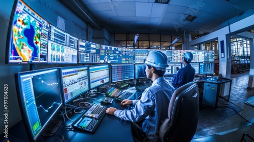 Panoramic View of High-Tech Industrial Control Room