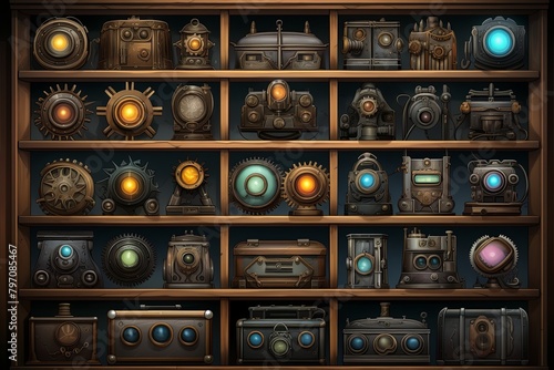 Steampunk Gearwork Gradients Vintage Camera Collection Display Poster