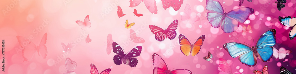 banner butterflies background with flowers in orange and pink banner butterflies background with flowers in orange and pink