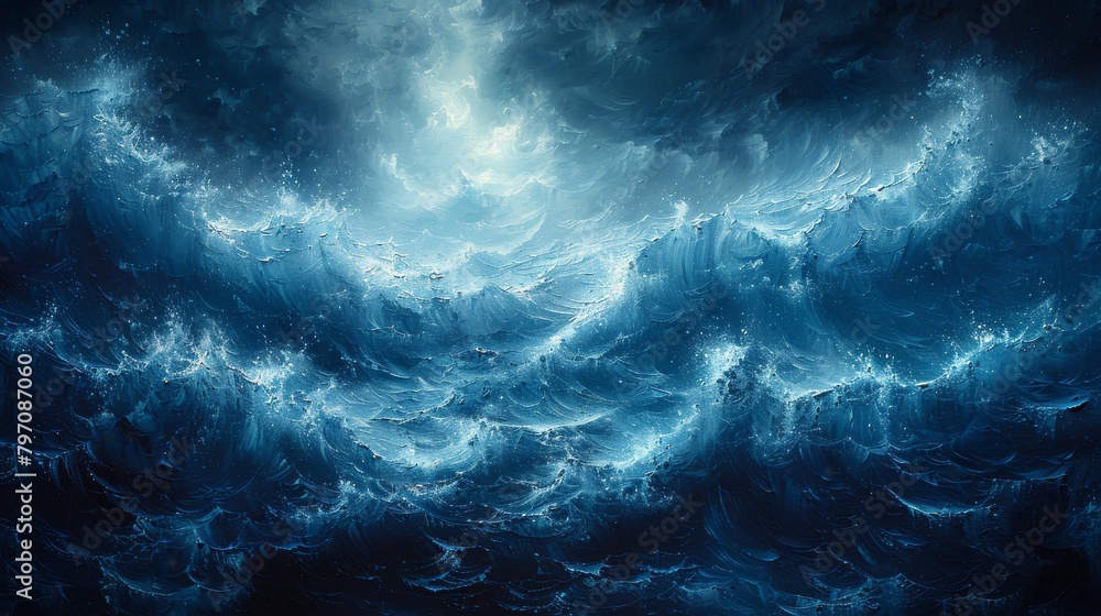 ABYSS, the waves of the sea, ocean hand-painted oil illustrations. Slash, propylene painting for the background of the tidal waves of the sea.