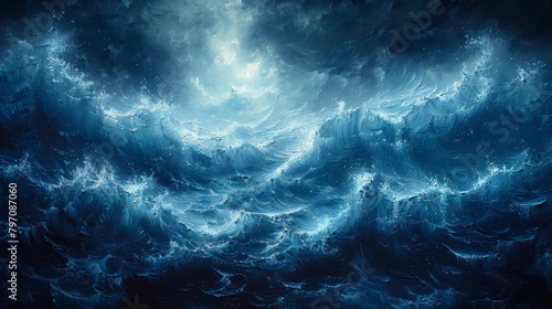 ABYSS, the waves of the sea, ocean hand-painted oil illustrations. Slash, propylene painting for the background of the tidal waves of the sea. photo