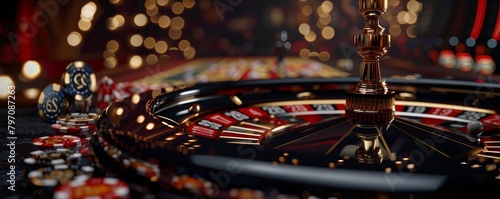 Luxury casino roulette and chips close-up photo