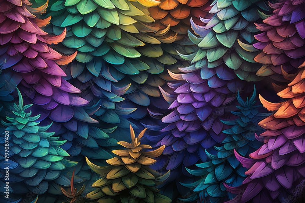 Translucent Dragon Scale Gradients Magical Forest Scene - Enchanted Serenity