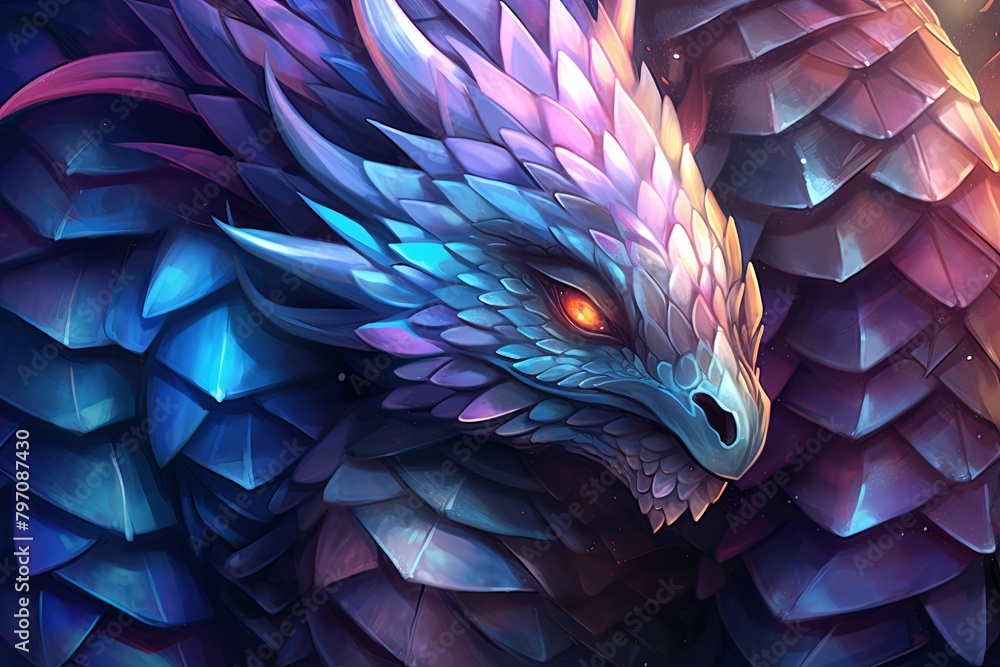 Obraz premium Translucent Dragon Scale Gradients Mystical Creature Art: Enchanted Serpent Realm