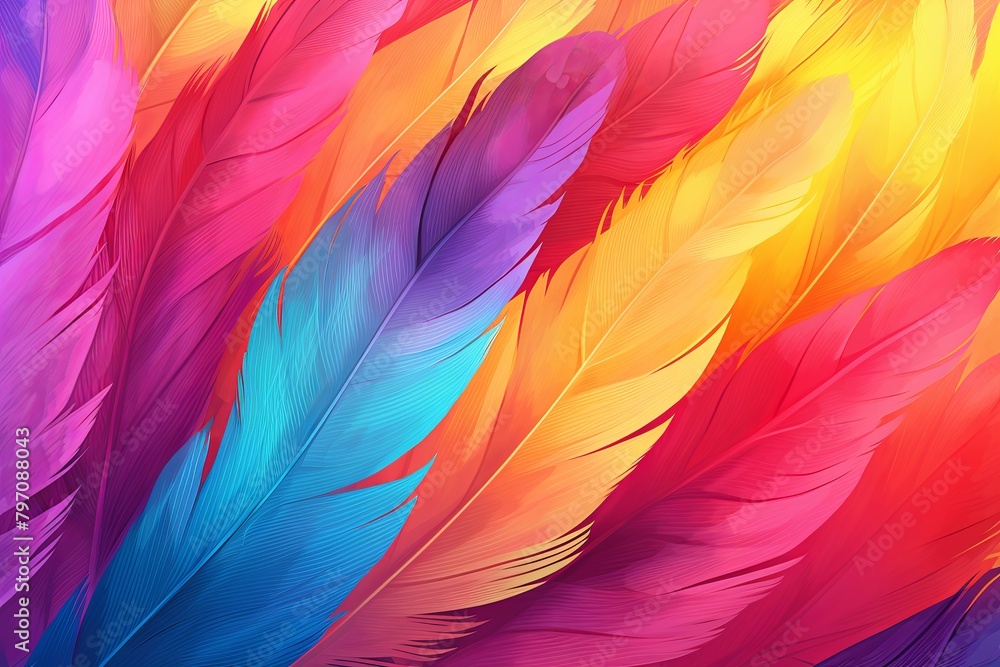 Vibrant Parrot Feather Gradients: A Whimsical Children's Storybook Illustration Vibrant Parrot Feather Gradients: A Whimsical Children's Storybook Illustration