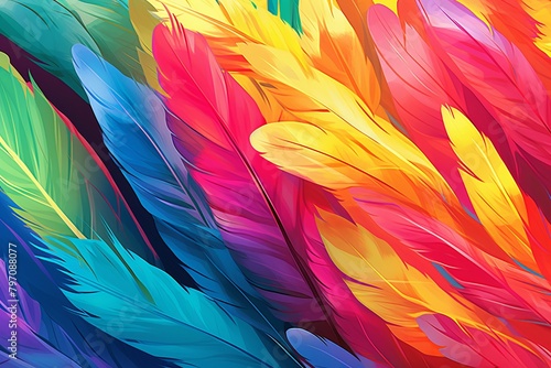 Vibrant Parrot Feather Gradients  Charming Children s Storybook Illustration