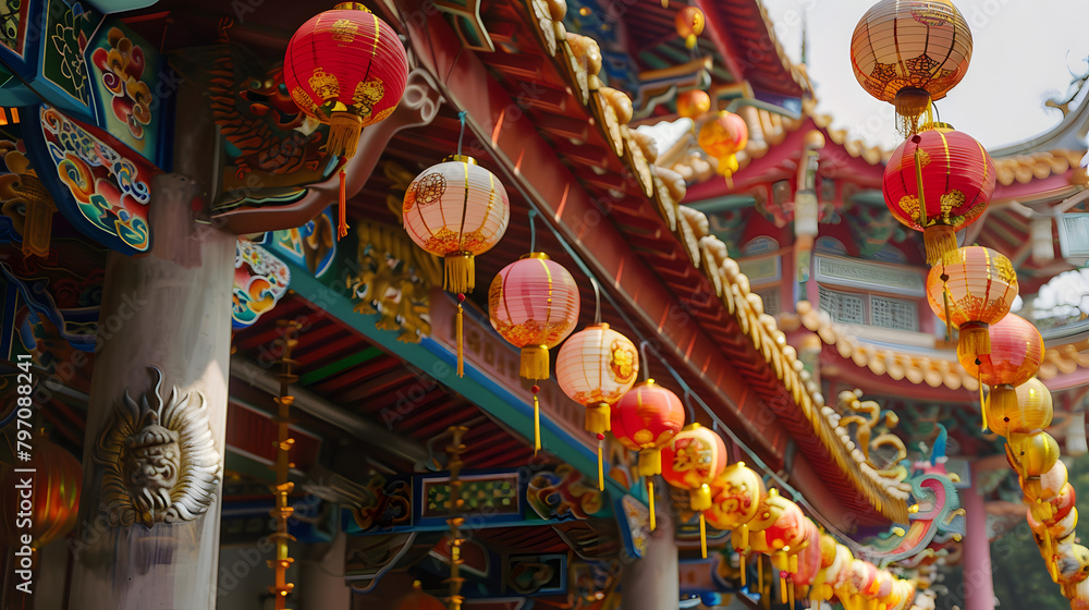 Naklejka premium Intricate decorations adorning Buddhist temples for Vesak