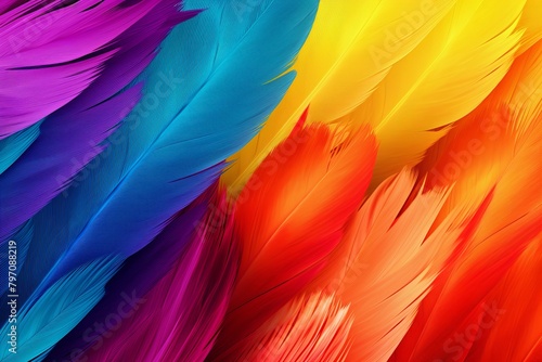 Vibrant Parrot Feather Gradients Exotic Bird Sanctuary Poster Design