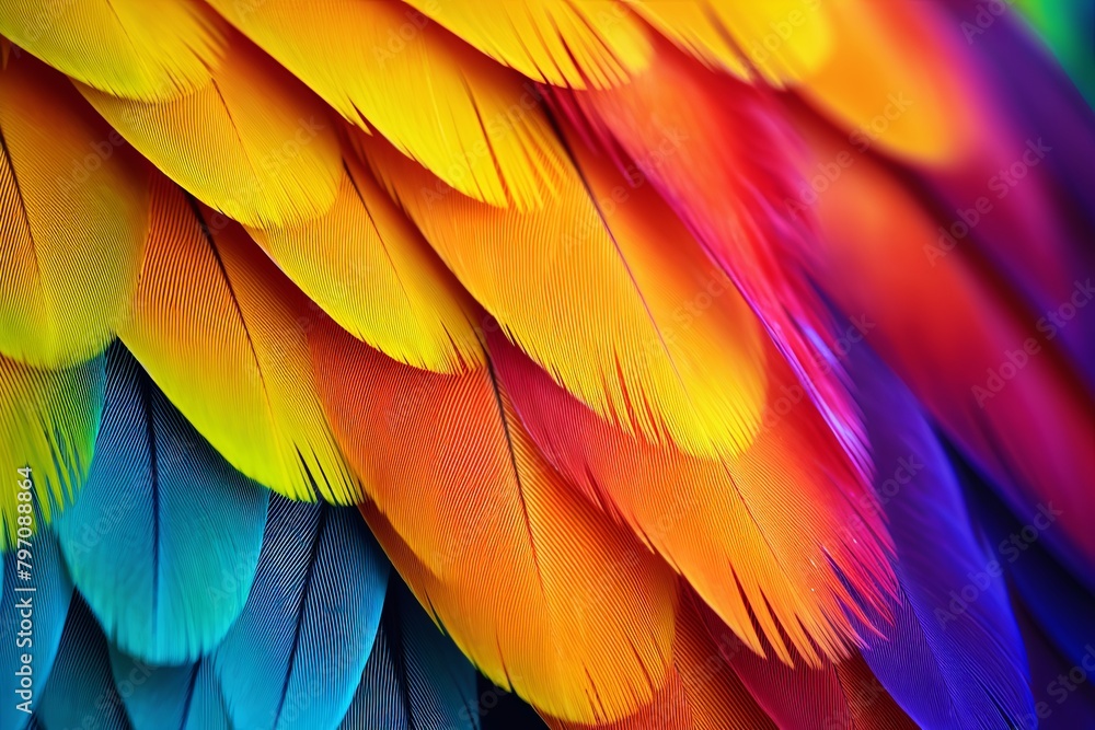 Fototapeta premium Vibrant Parrot Feather Gradients Wildlife Conservation Website Banner