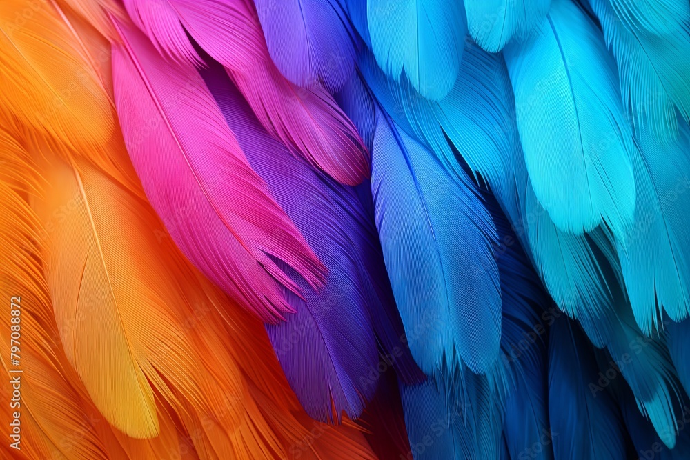 Fototapeta premium Vibrant Parrot Feather Gradients Tropical-themed Party Invitation