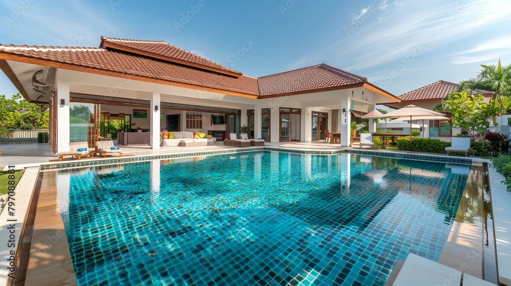 real estate luxury exterior design pool villa with interior design ...