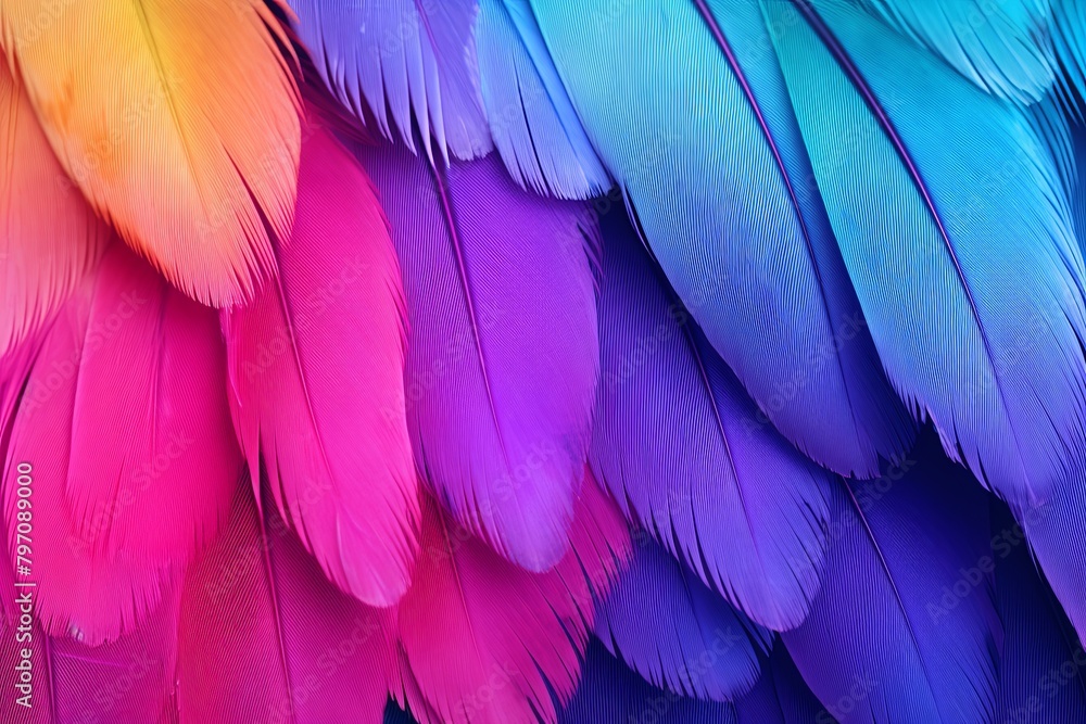 Obraz premium Vibrant Parrot Feather Gradients at Wildlife Sanctuary Rooftop Header