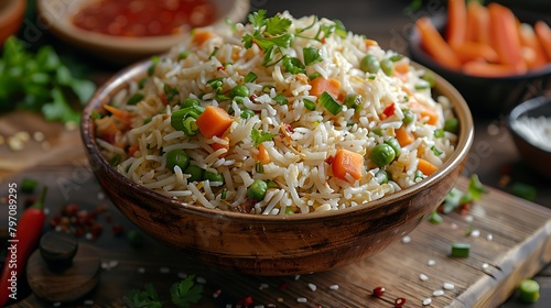 Chinese Cuisine Fried Rice with Vegetables and Meat