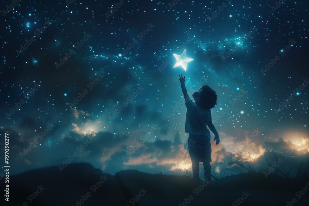 Small child reaching for a star Small child reaching for a star