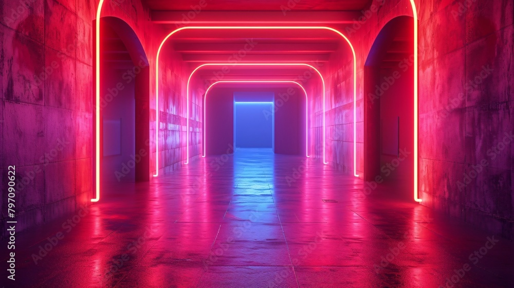 Cyber Neon Purple Blue Red Sci Fi Futuristic Grunge Futuristic Studio Stage Dark Room Underground Warehouse Garage Neon
