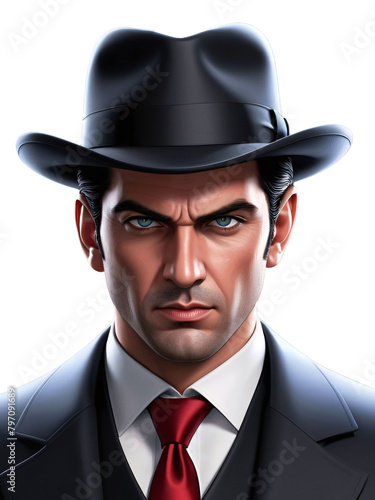 Portrait Of A Serious And Scary Mafia Boss In A Stylish Modern Suit Cartoon Drawing Style 300PPI High Resolution PNG Image 
