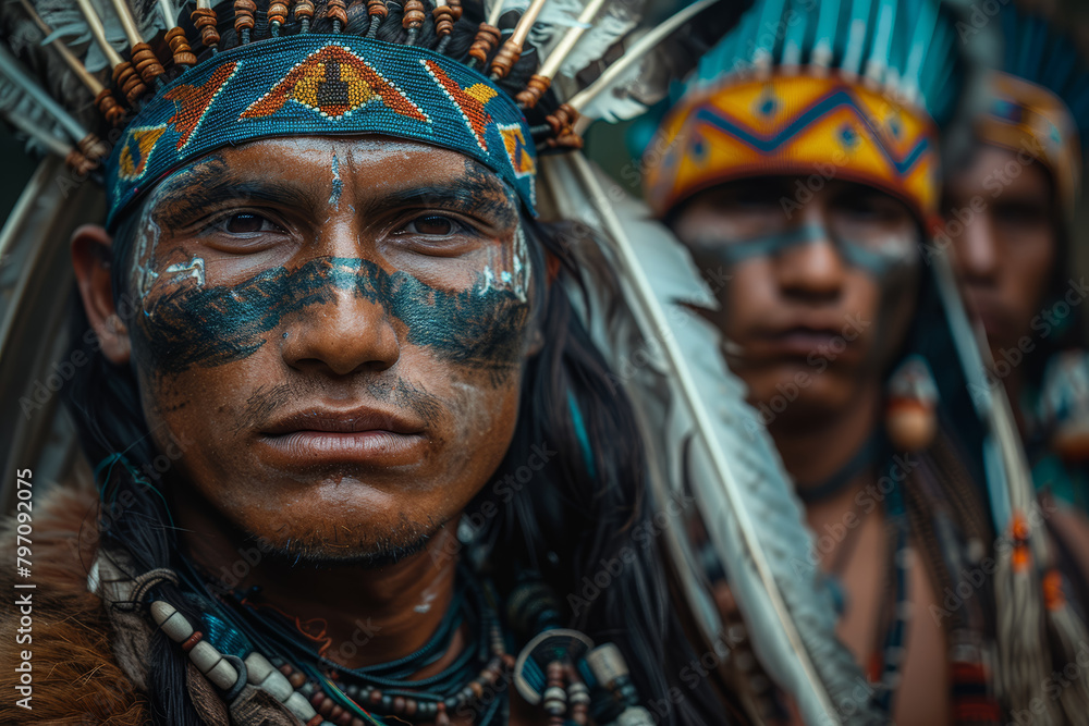 A group of indigenous people defending their land against encroaching development, asserting their rights and heritage. Concept of indigenous land rights. Generative Ai. A group of indigenous people defending their land against encroaching development, asserting their rights and heritage. Concept of indigenous land rights. Generative Ai.