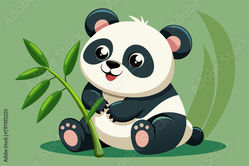 A curious panda cub tentatively tasting a bamboo leaf, its expression a mixture of curiosity and delight