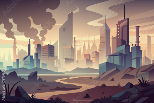 A desolate cityscape shrouded in thick smog, highlighting the consequences ir pollution.