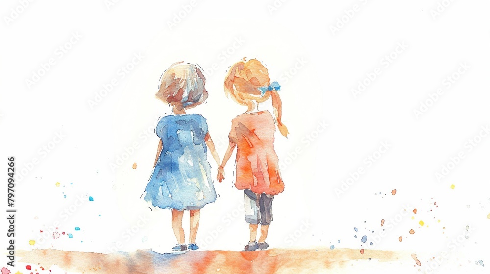 Friendship's beauty. Children holding hands. White background. Friendship's beauty. Children holding hands. White background.