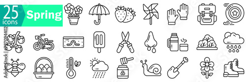 set Spring Equipment Icons. Vector of Spring time collection. different editable stroke