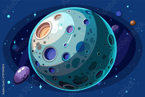 A detailed illustration of the moon's craters and surface