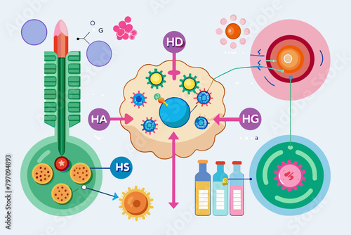 A diagram explaining the mechanism of hormone action, including binding to receptors on target cells and intracellular signaling pathways