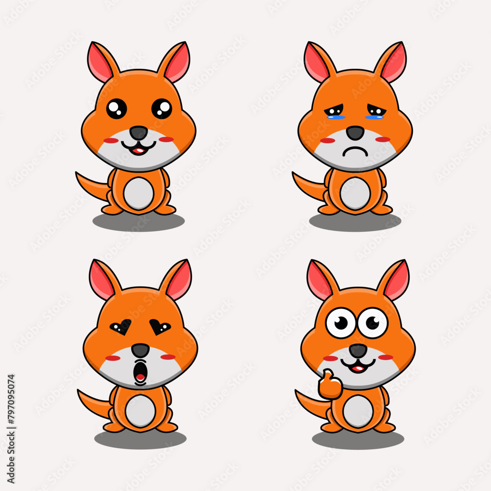 cute vector design illustration mascot bundle kangaroo with several facial expressions