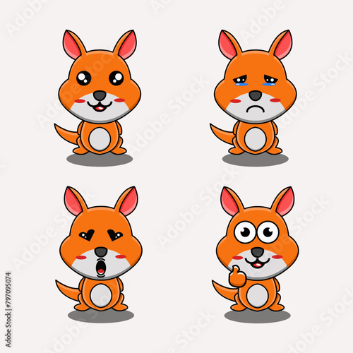 cute vector design illustration mascot bundle kangaroo with several facial expressions