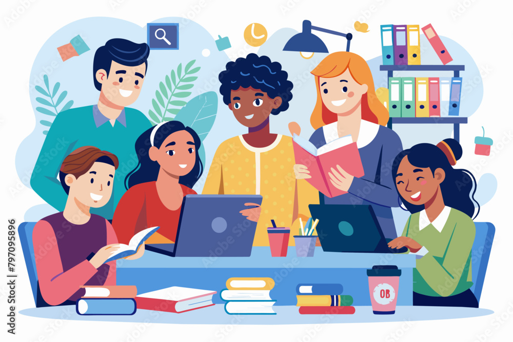 A diverse group of students studying together A diverse group of students studying together