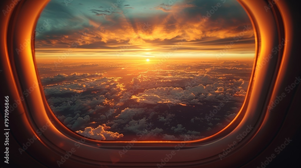 Sunset view from airplane window Sunset view from airplane window