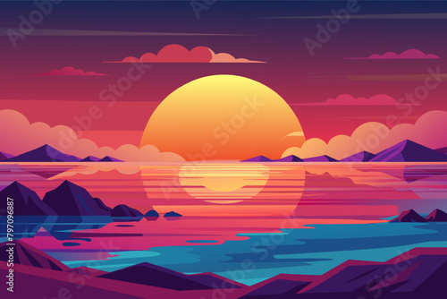 A dreamy portrayal of the sun setting on the horizon