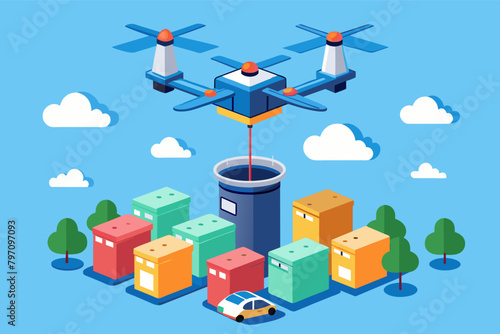 A drone delivery system that uses reusable pods for minimal environmental impact.