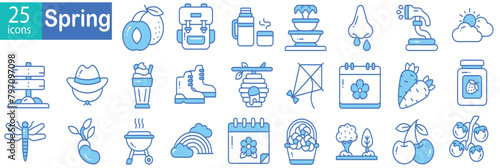 set Spring Equipment Icons. Vector of Spring time collection. different editable stroke