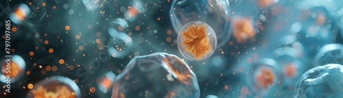 3D rendering of a group of stem cells suspended in a nutrient-rich fluid. photo