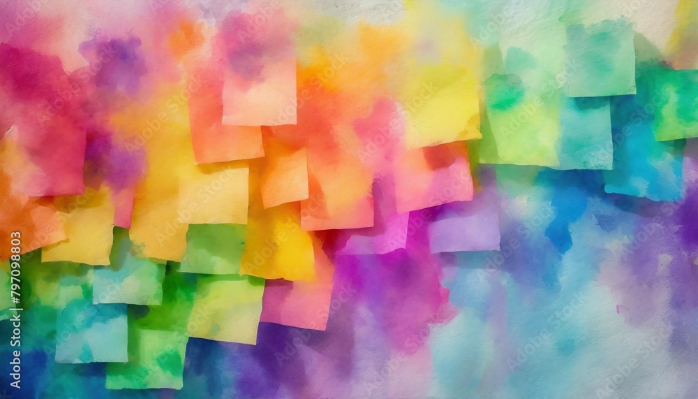 colorful post its on a wall abstract rainbow colors copy space watercolor illustration for background banner generative ai
