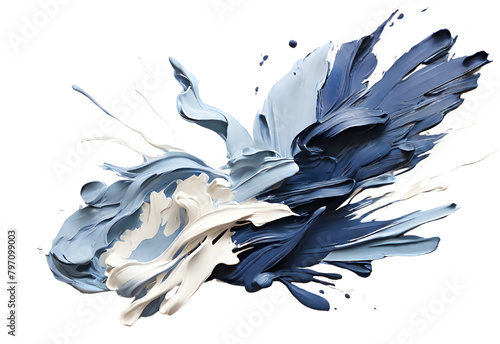 Navy and sky blue paint stroke on solid white background, generative AI