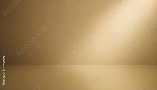 minimalistic abstract light beige golden background for product presentation incident light from the window on the wall and floor photo