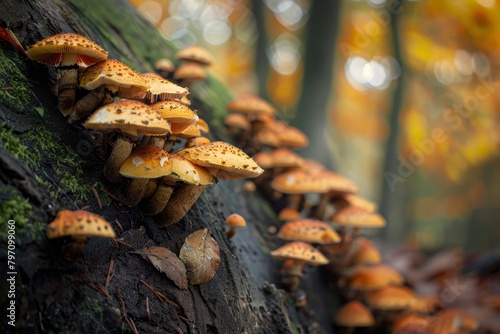 Autumn Mushrooms on a Forest Log