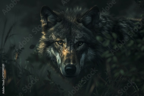 Intense gaze of a wolf in the misty forest © Balaraw