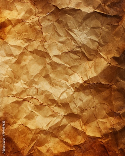 Textured old crumpled brown paper background