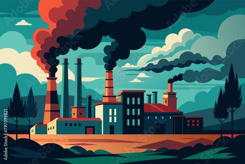 A factory spewing dark smoke into the sky, representing a major source ir pollution.