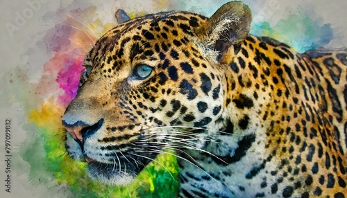 colorful watercolor painting of a jaguar made with generative ai