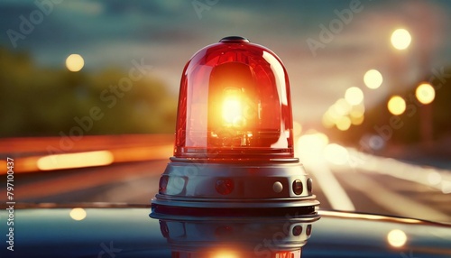 red emergency siren urgency alert and security police attention light signal or beacon flash ambulance rescue danger alarm sign on car warning background with traffic glowing bulb accident 3d render photo
